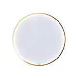 Stilfullt og luksuriøst baderom med myke grønne nyanser, et stort elegant rundt speil og et moderne, sofistikert grønt toalett