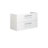 Stor baderomsinspirasjon med baderomsmøbler i matt hvitt med elegant servant og firkantet speil med svart kant og lampe, terrazzovegg og -gulv og planter på veggen for et moderne og sofistikert uttrykk.
