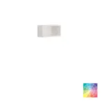 Stilfull baderomsinspirasjon med beige servantskap med innerskuff, overskap, åpen hylle, ovalt speil med belysning, matchende pendler, hylle under speilet, og vegghengt toalett. Vegger med lyse, avlange fliser