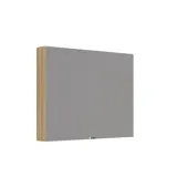 Stilren og minimalistisk baderomsinspirasjon med mikro servant og lite servantskap, firkantet speil med avrundede hjørner og lampe, samt elegant speilskap.