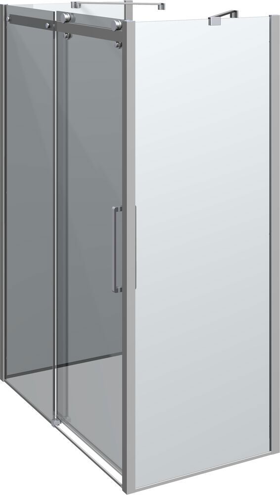 Baderomsinspirasjon med luksuriøst dusjkabinett med skyvedør, hvite baderomsmøbler og en rå vegg som gir badet en rå og urban følelse