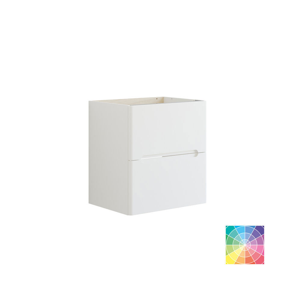 Baderomsinspirasjon med mørkeblå veggpaneler, romantisk blomstrete tapet, mørkeblå servantskap med myke former og et vakkert rundt speil med lys som skaper et vintage uttrykk