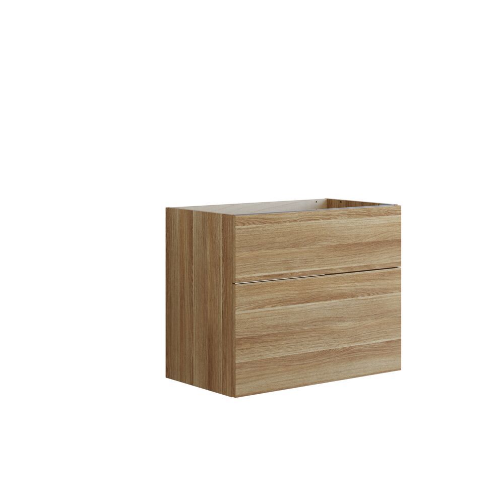 Nordisk bad i tre med flotte runde speil med sorte kanter og rikelig med oppbevaring i baderomsmøblene