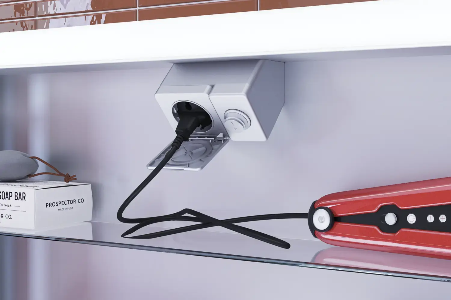 Stor baderomsinspirasjon med baderomsmøbler i Black Structure med et elegant speilskap med integrert belysning og praktisk og stilfull innredning, samt stikkontakter for en eksklusiv baderomsopplevelse.