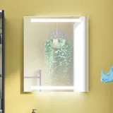 Inspirasjon til små baderom med baderomsmøbler i svart struktur med elegant servant, praktisk og stilig innredning og runde messinghåndtak, firkantet speil med integrert lys for et moderne uttrykk.