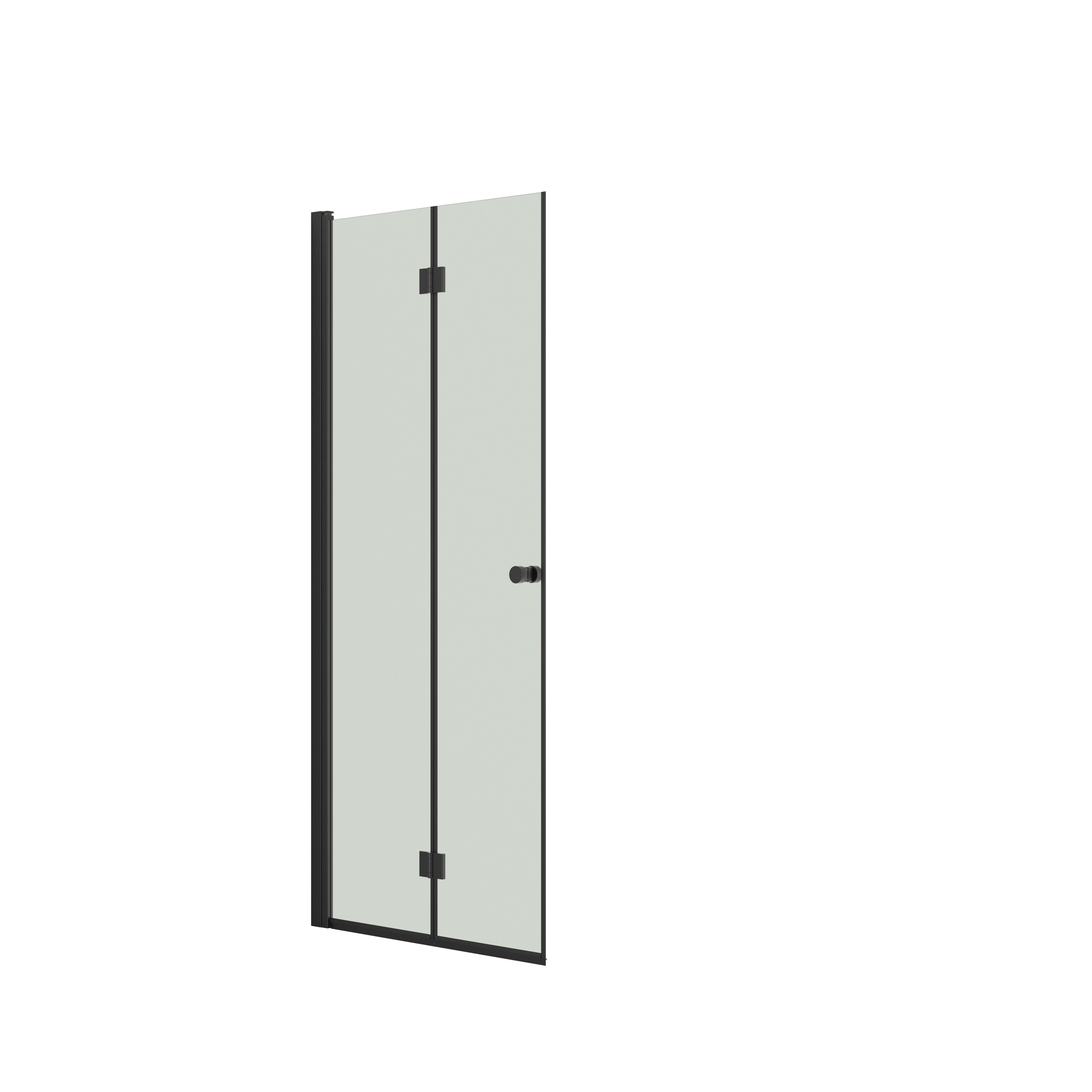 Inspirasjon til stort bad med møbler i brun eik med svarte rammer, dobbelvask og svart hylle, speil med avrundede hjørner, svart hjørnedusj med foldedører, hvite fliser og beige vegger for et moderne uttrykk