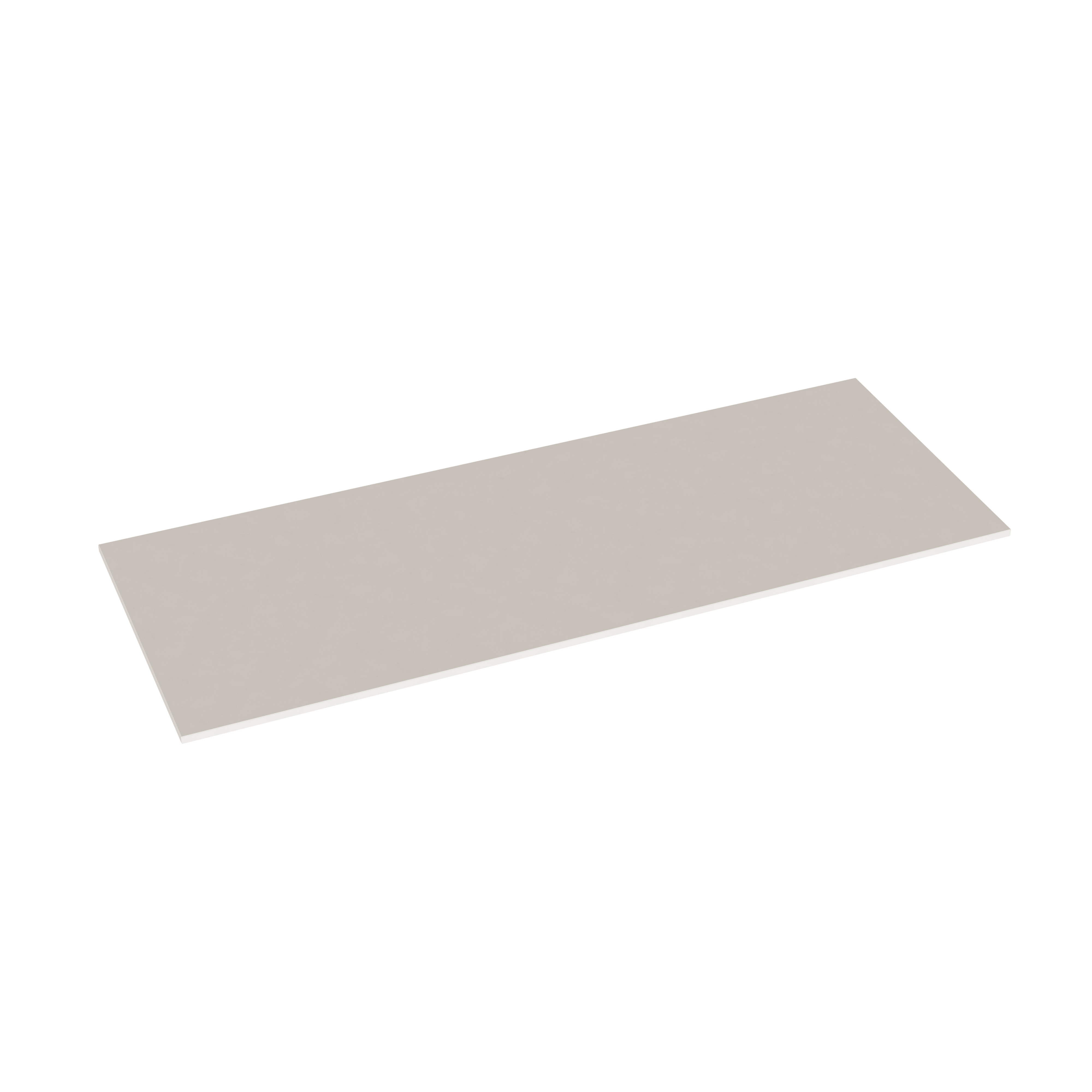 Baderom med skrått tak inspirasjon, beige baderomsmøbler med rifler, elegant benkeplate og firkantet bordstående servant, vakkert firkantet speil med stilige hyller, blå vegger, store vinduer og sort fiskebeinsgulv gir et lyst og urbant uttrykk.